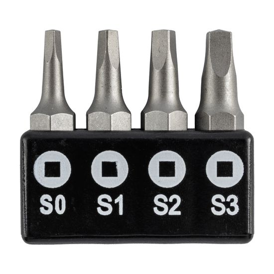 Screwdriver Bit Set Square Recess 4pce 25mm Sq0.1.2.3